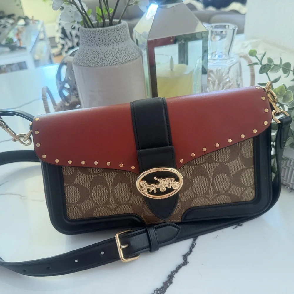 Coach Red and Brown Clutch with Black Accents - Picture 7 of 10